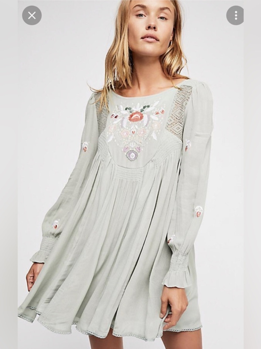 Free People Mohave Moya Sage Embroidered Mini Dress Small